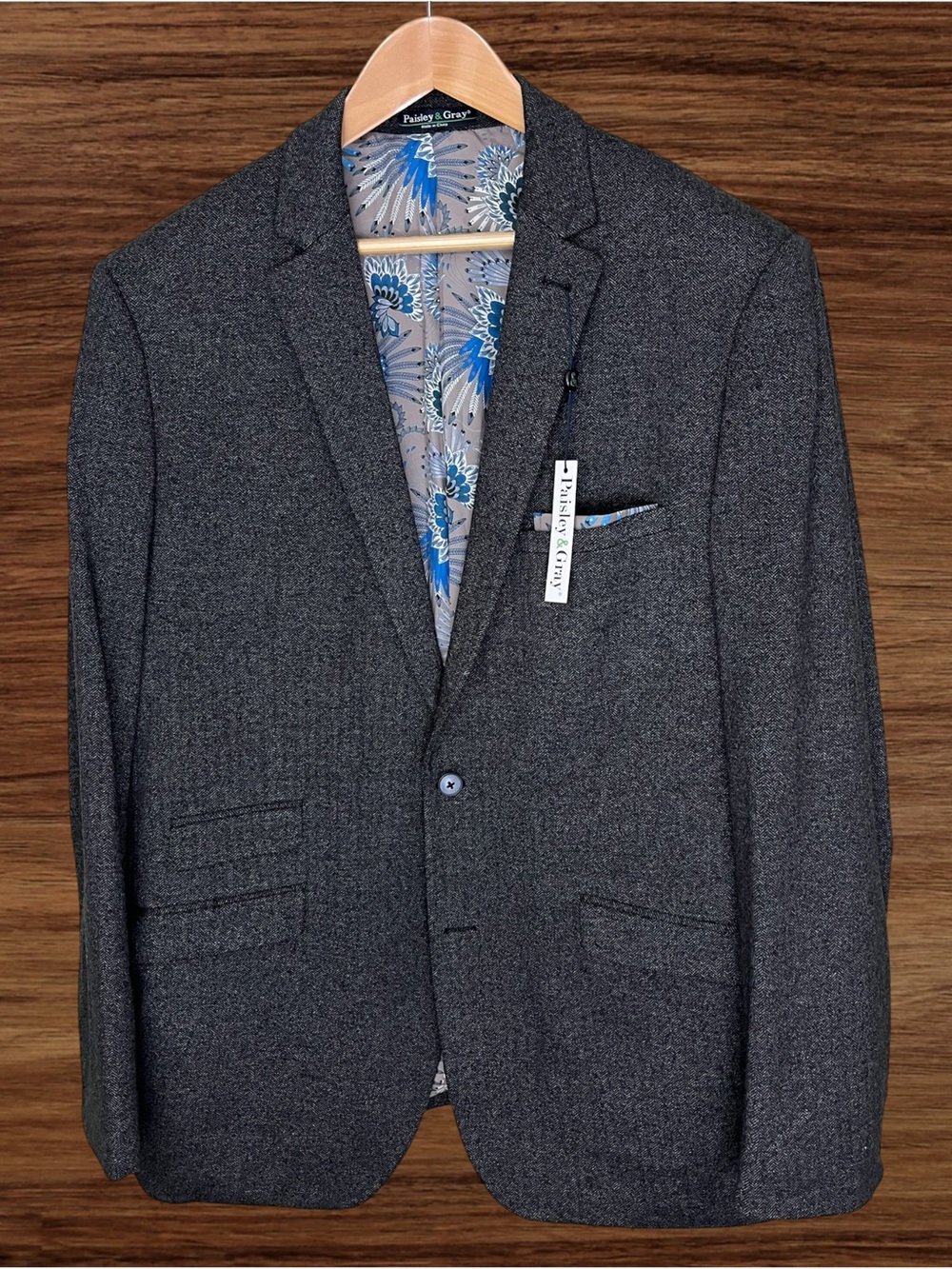 Paisley & Gray Charcoal Herringbone Slim Fit Sport Coat 50R